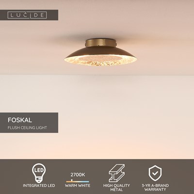 Lucide FOSKAL - Flush ceiling light - Ø 21,5 cm - LED - 1x6W 2700K - Brass